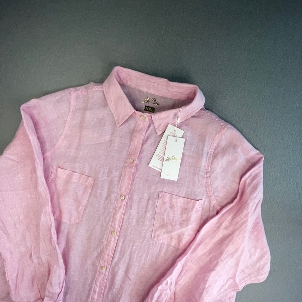 Lilly‎ Pulitzer XXL Pink Linen Button Down Shirt Top New With Tags